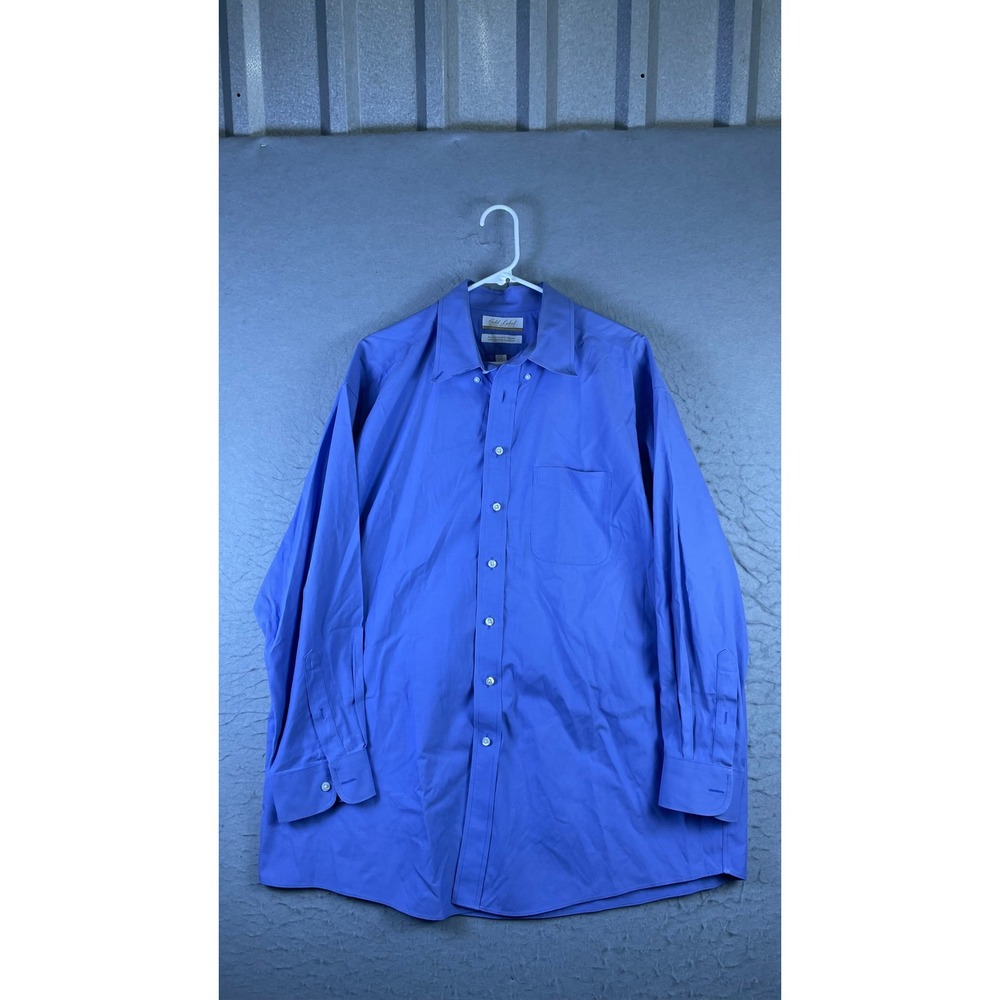 Roundtree & Yorke Gold Label Shirt Mens 17 33 Blue Excellent Non-Iron Pinpoint